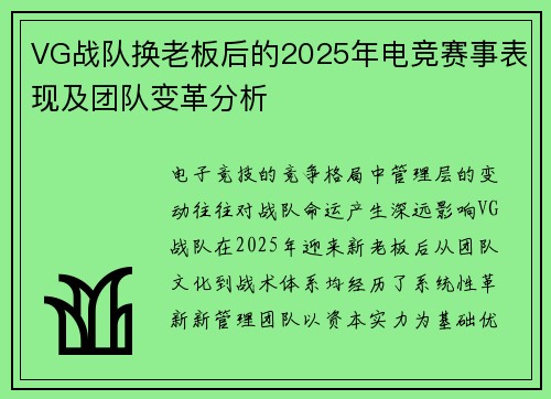 VG战队换老板后的2025年电竞赛事表现及团队变革分析